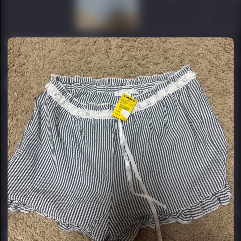 Tilly's Navy and White Striped High Waist Shorts.